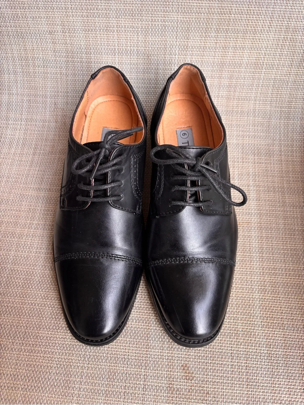 Tip Top Kids Black Cap-Toe Lace-Up Dress Shoes
